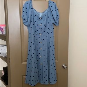Light Blue Polka Dot MIDI Dress